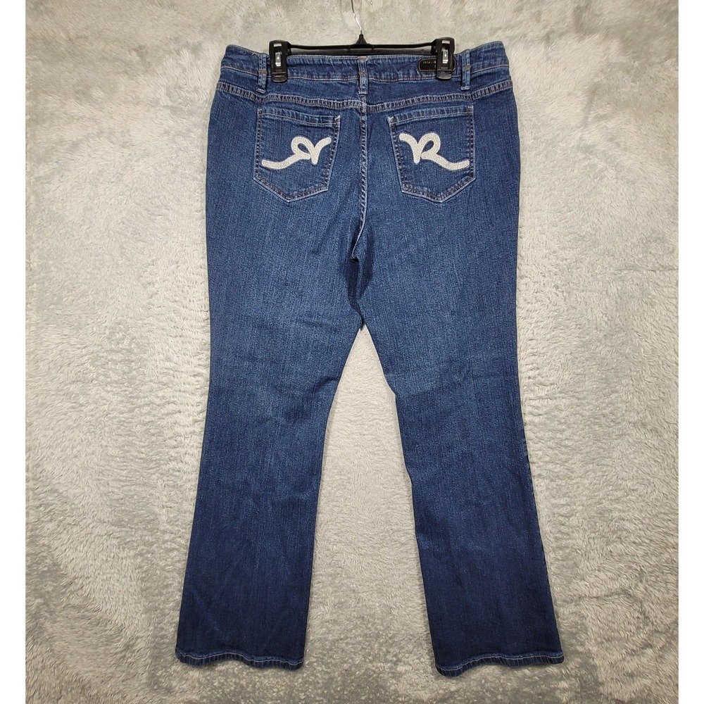 Rocawear Jeans‎ Womens 18 Dark Wash Denim Bootcut Silver Embroidered Pockets